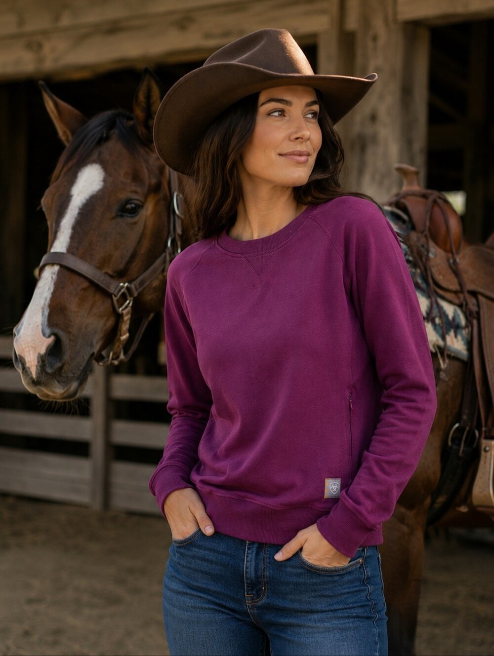 Ariat Rebar Workman Washed Fleece Sweatshirt Women’s M Purple Crewneck Western